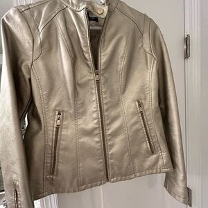 Baccini Gold Leather Jacket with Stand-Up Collar and Zipper Closure